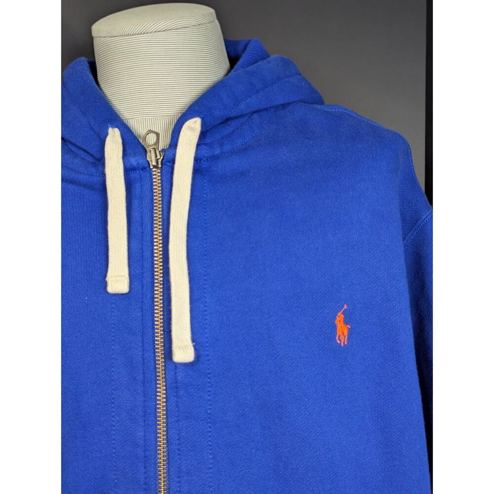 Polo Ralph Lauren Men 2XLT Blue Full Zip Hoodie Orange Pony Big & Tall Fleece XX
